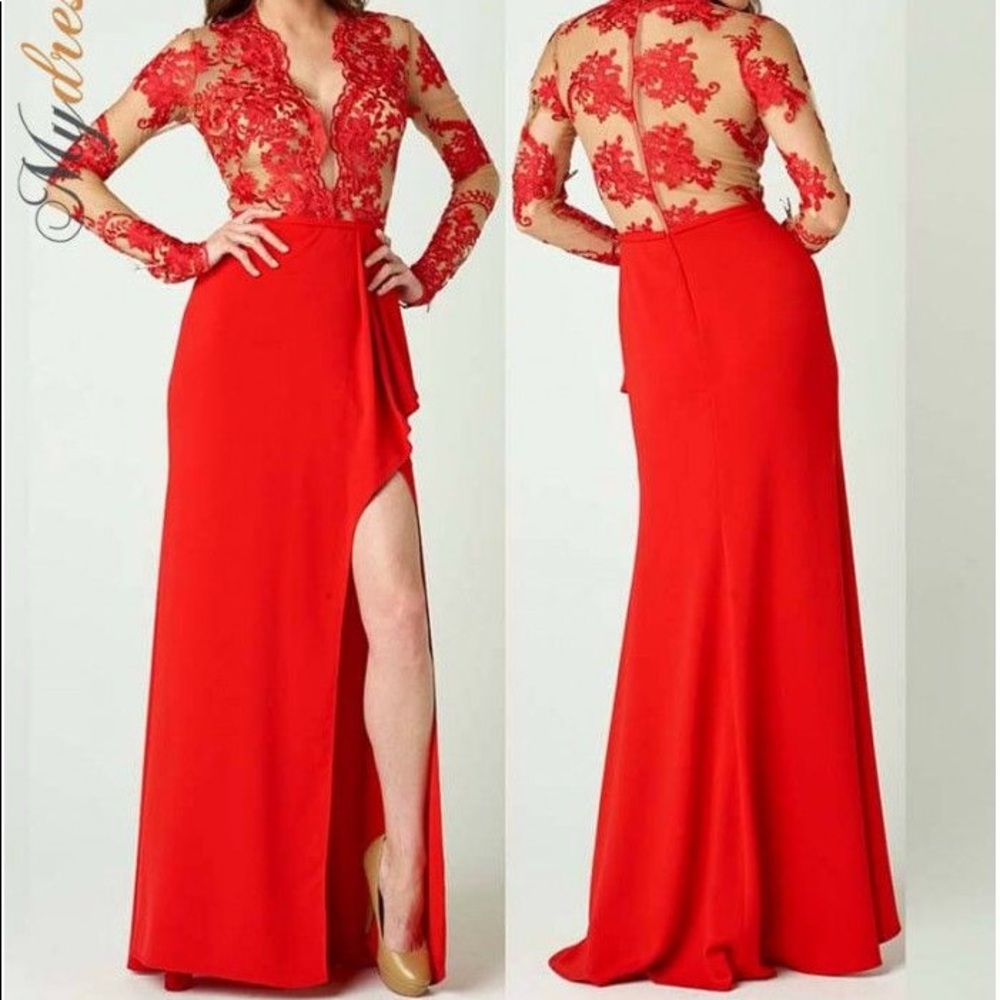 Nicole Bakti 6701 Red Lace Evening Gown NWT Never Worn Before
